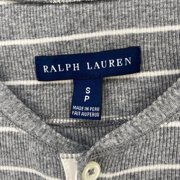 Ralph Lauren Top Womens Small Gray Striped 1/4 Button Long Sleeve Knit Stretch - Picture 5 of 11